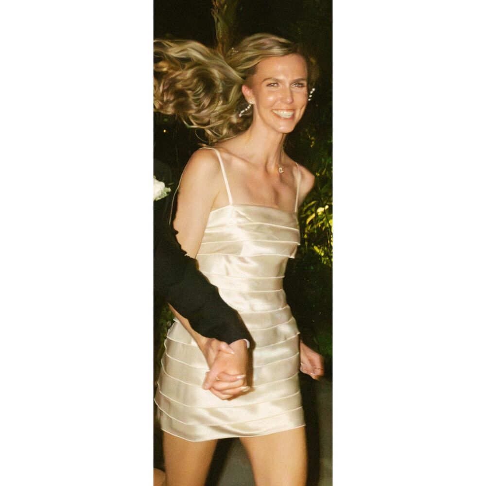 Acler Champagne Ruffle Tiered Mini Fitted Altered Dress Women's Sz 4